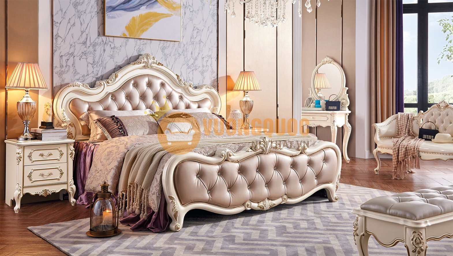 Giường ngủ tân cổ điển đường nét tinh xảo JVN612G